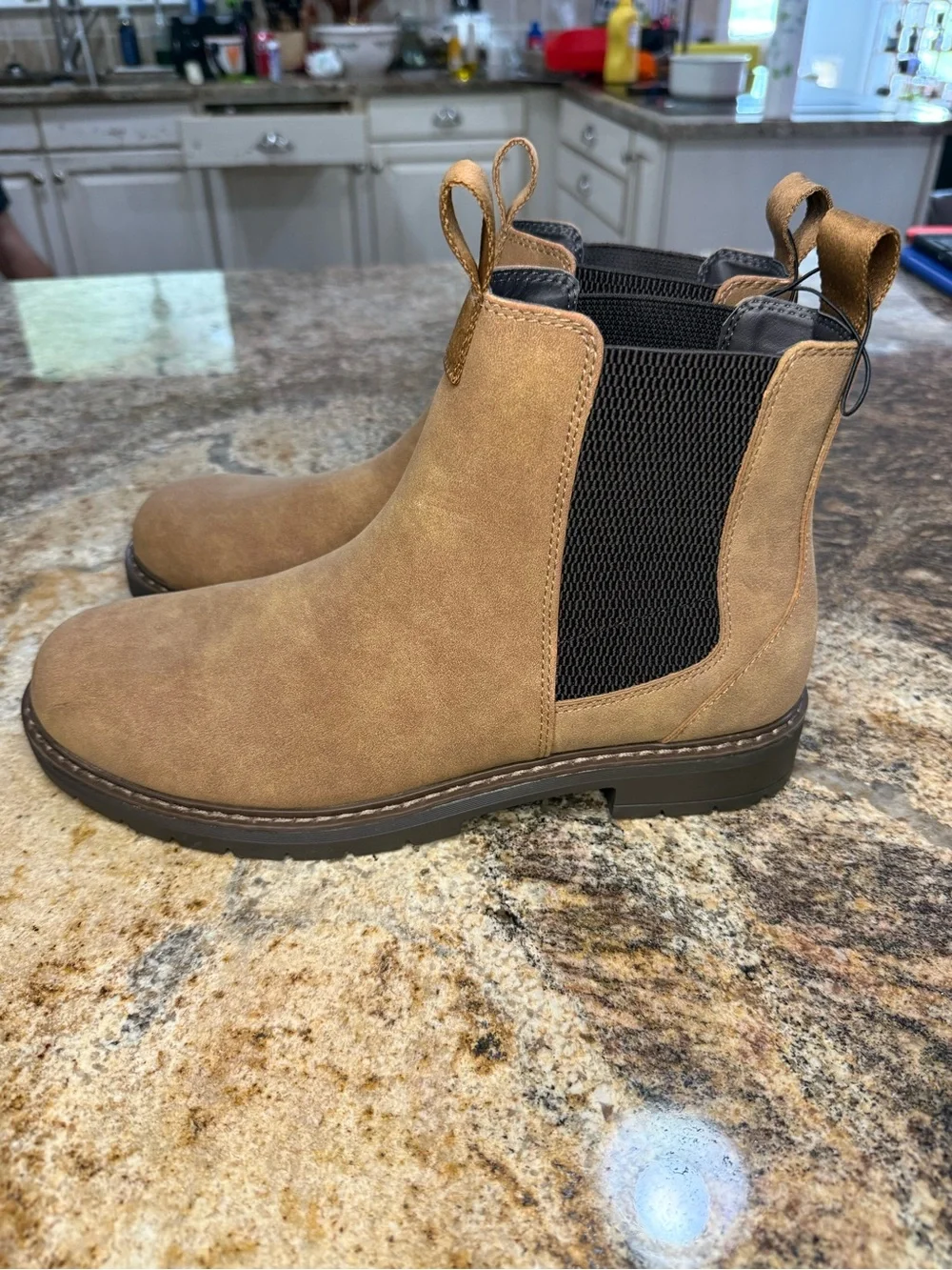 Men's Chelsea Pull-On Boots in Tan Suede-Look